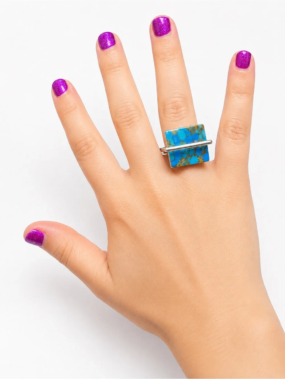 New. Turquoise Toned Statement Ring Silver Tone Geometric Cocktail Ring Size 7‎